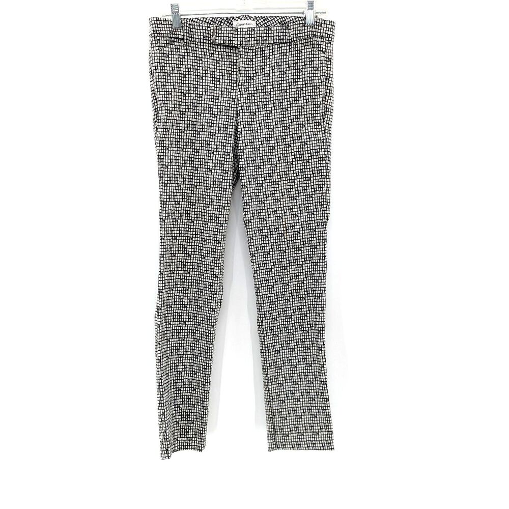 Calvin Klein Black White Abstract Checker Patterned Straight Leg Pants SIze 2